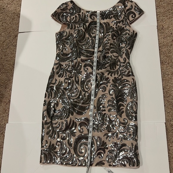Adrianna Papell Sequined Sheath Dress Tan and Silver Size 10P - Picture 7 of 9